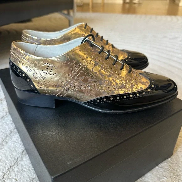 CHANEL Women’s Gold and Black Oxford Shoes - Picture 9 of 14